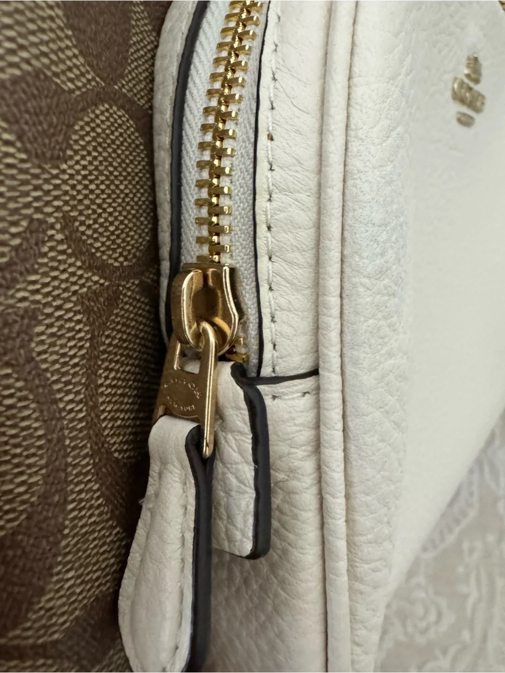 Coach Brown Signature Canvas Backpack with White Leather Pocket